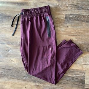 SOLD -Burgundy tie waist joggers with zipper pockets